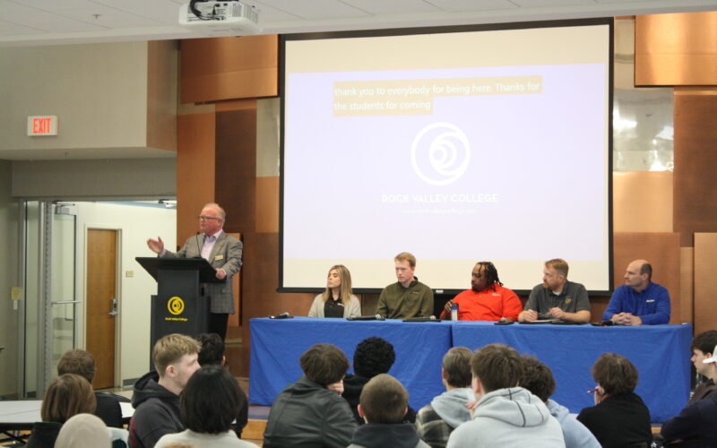 CEET Dean Dave Grewell speaks as moderator of the panel discussion